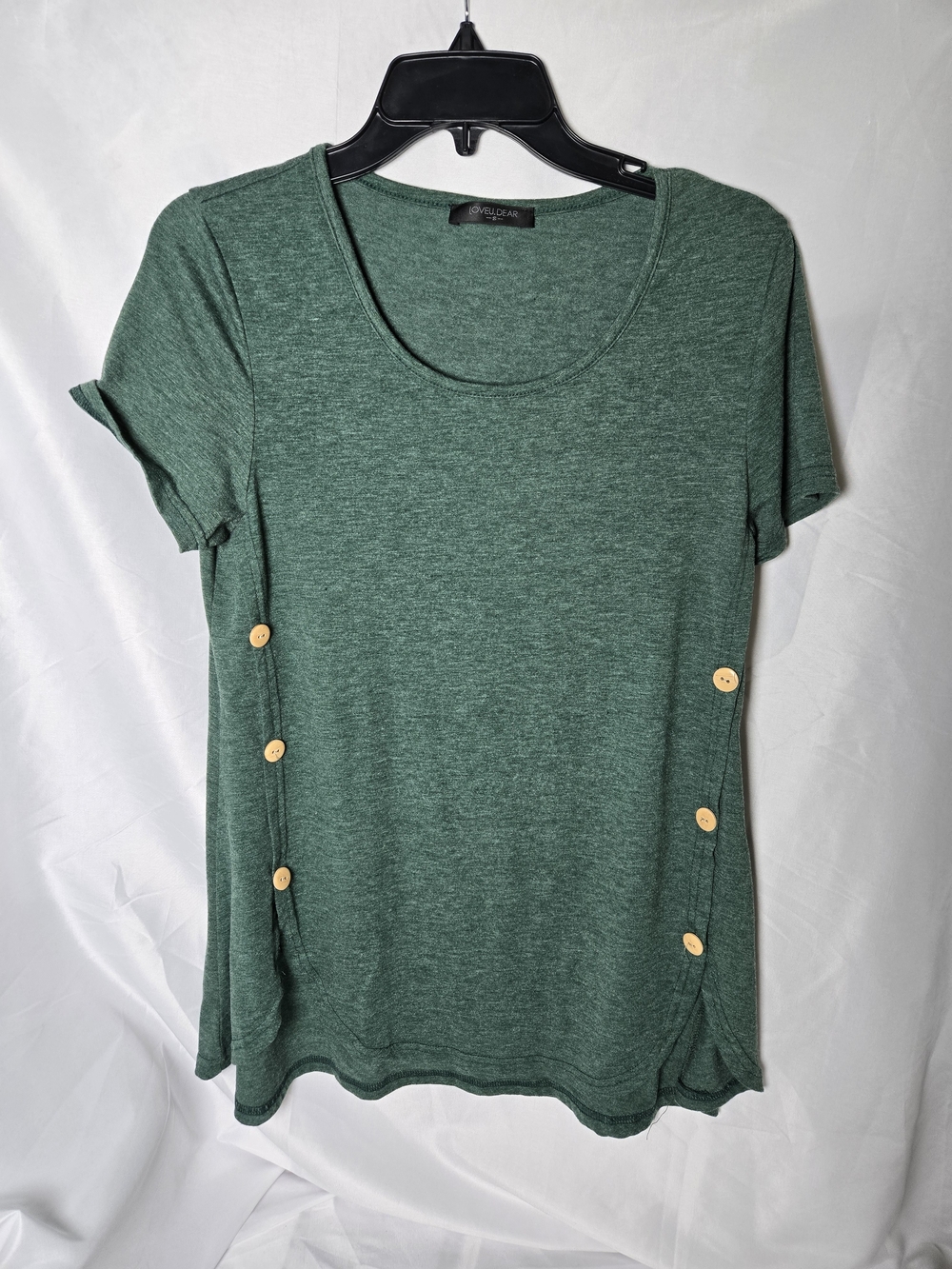 Green Scoop Neck Short Sleeve Top with Side Buttons